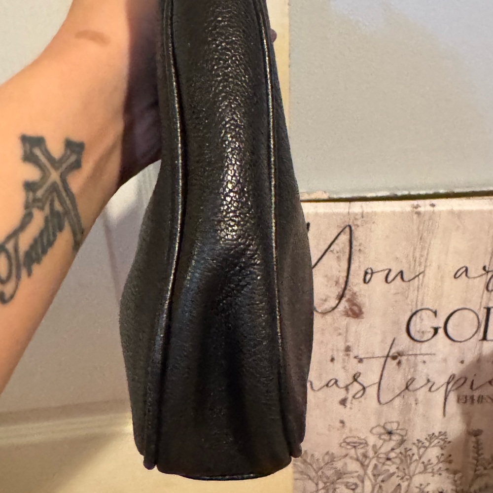 Michael Kors Black Leather Clutch w/ Shoulder Strap & Gold Details - Picture 4 of 7